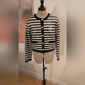 English Factory Black and White Striped Blazer